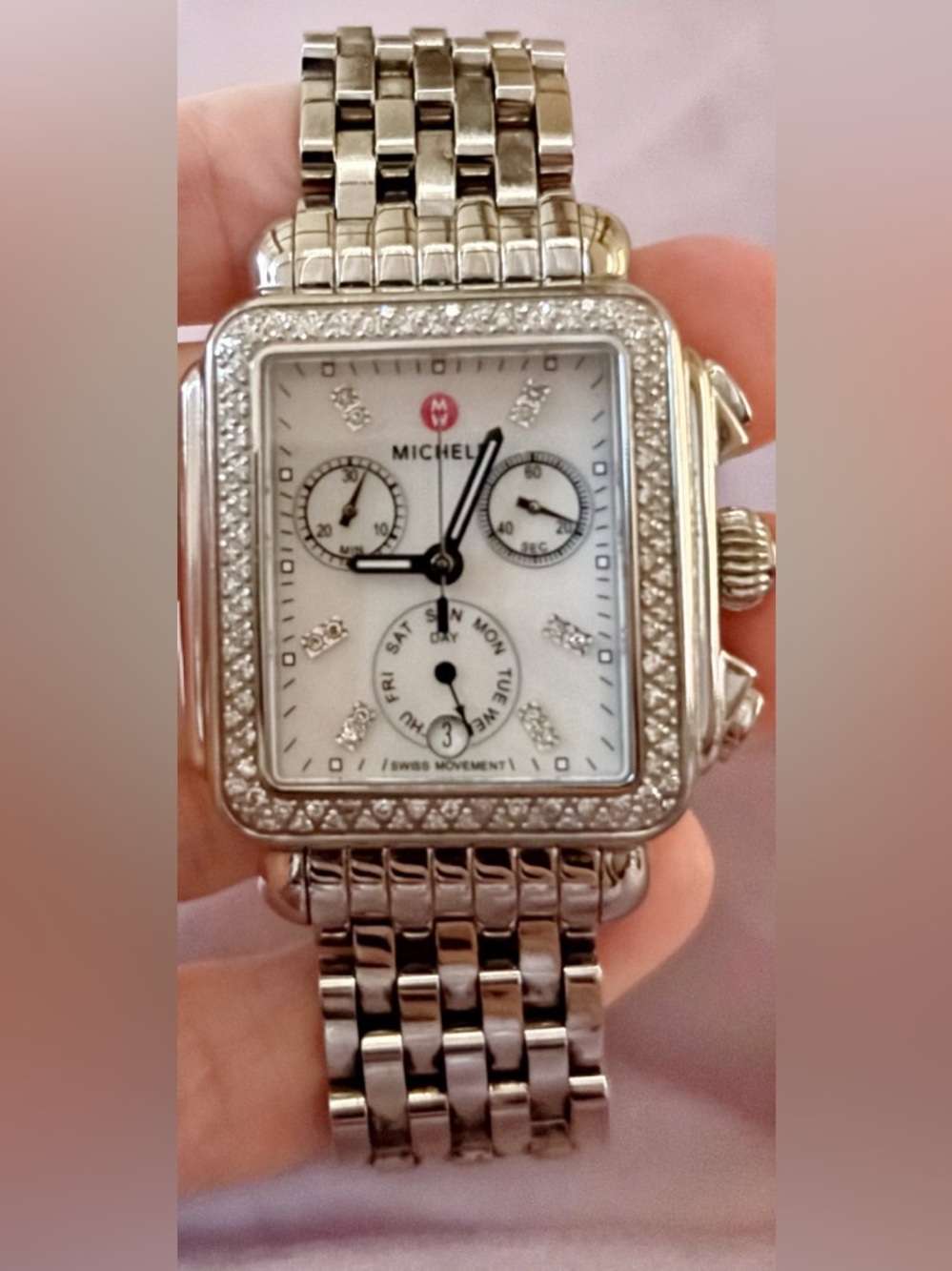 Michele Deco Stainless Diamond Watch